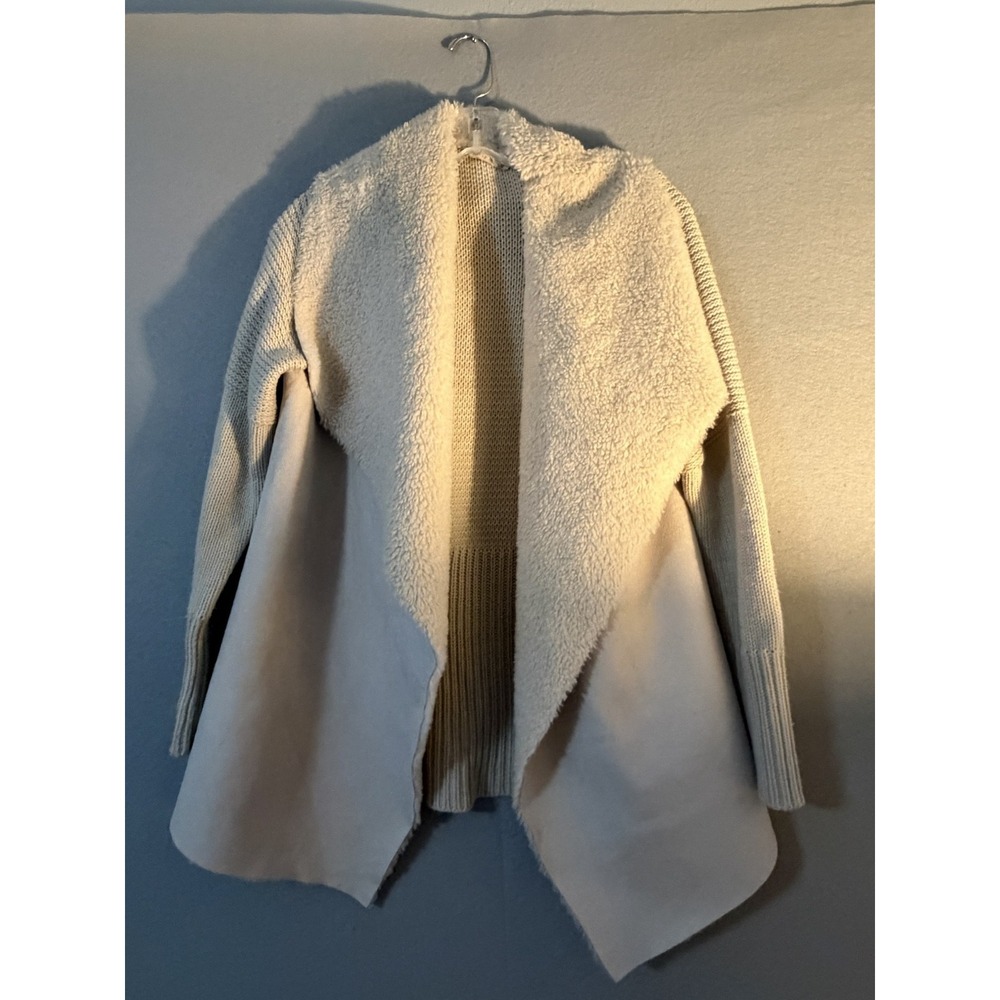 Soft Surroundings Cardigan Sweater Womens L White Faux Fur Open Front Waterfall